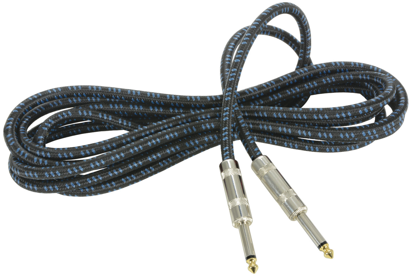Chord Classic Retro Braided Guitar Leads 6.3mm Mono Jack Plug - 6.3mm Mono Jack Plug: Black/Blue (3.0m)