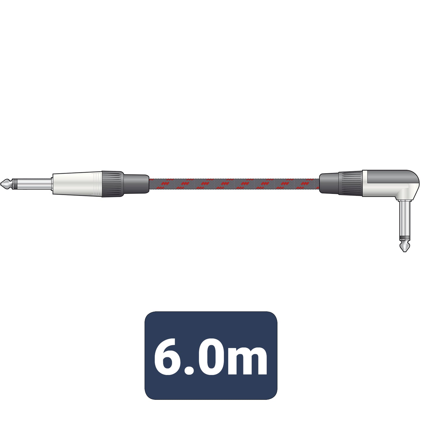 Chord Classic Guitar Leads Right Angled 6.3mm Mono Jack Plug - 6.3mm Mono Jack Plug (6.0m)