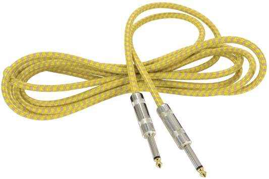 Chord Classic Retro Braided Guitar Leads 6.3mm Mono Jack Plug - 6.3mm Mono Jack Plug: Grey/Gold (3.0m)