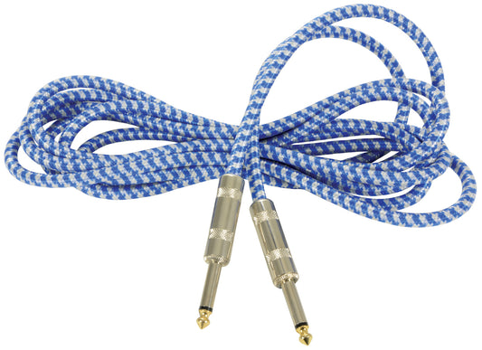 Classic Retro Braided Guitar Leads 6.3mm Mono Jack Plug - 6.3mm Mono Jack Plug: Blue/White (3.0m)