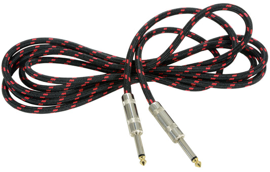 Chord Classic Retro Braided Guitar Leads 6.3mm Mono Jack Plug - 6.3mm Mono Jack Plug: Black/Red (3.0m)