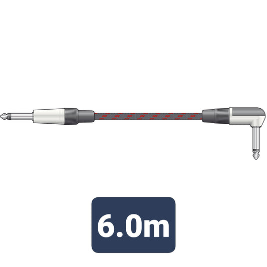 Chord Classic Guitar Leads Right Angled 6.3mm Mono Jack Plug - 6.3mm Mono Jack Plug (6.0m)