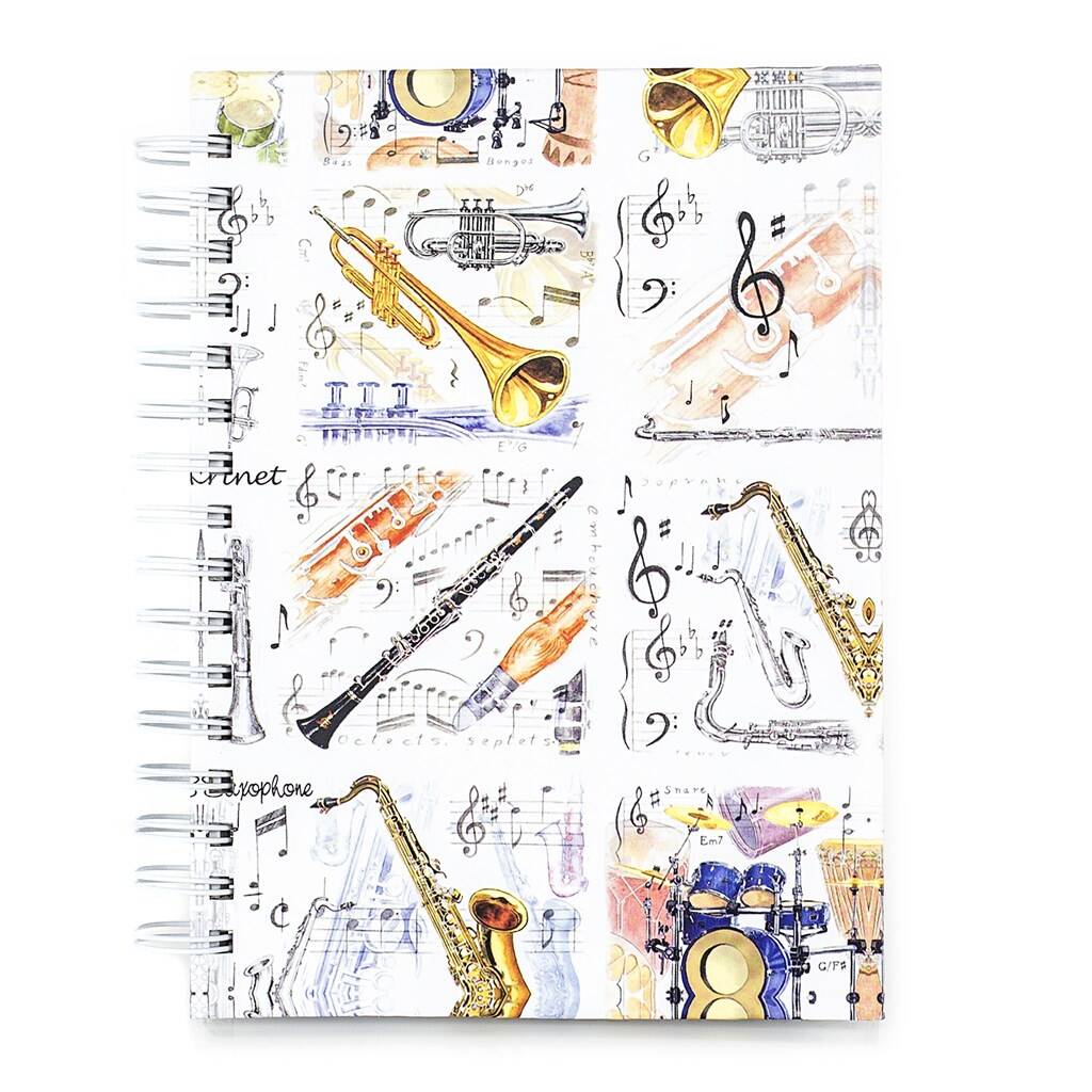 Little Snoring Gifts: A6 Hardback Spiral Bound Notebook - Musical Instruments